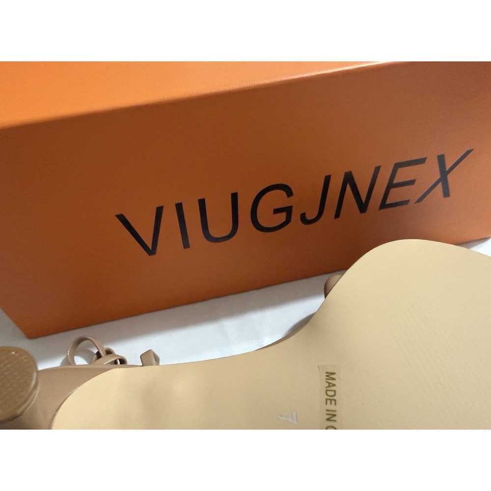 VIUGJNEX Tan Beige Strappy Kitten Heel Sandals Lace Up Ankle Tie Bow Size 7 - Picture 7 of 7